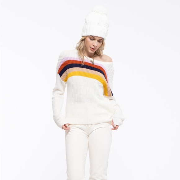 BLU PEPPER Multi-Color Striped Ivory Knit Sweater Womens Size LARGE NEW NWT - Picture 6 of 6